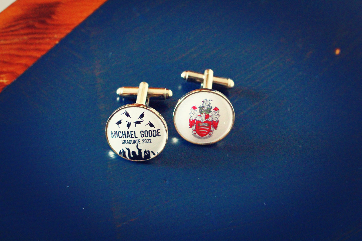 Graduation Cufflinks. University degree. University crest. Coat of Arms. Personalised University. School Leavers. Congratulations graduate.