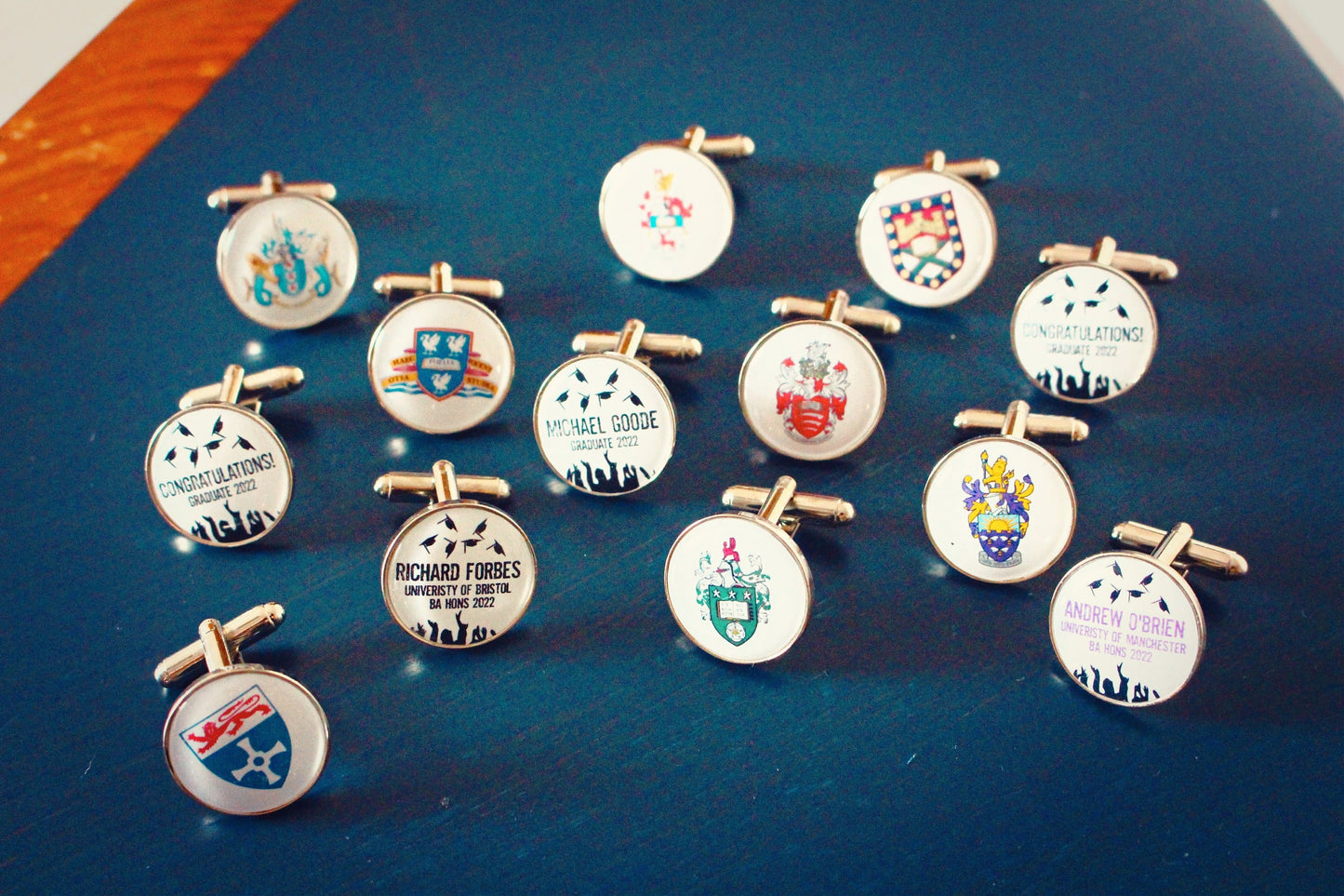 Graduation Cufflinks. University degree. University crest. Coat of Arms. Personalised University. School Leavers. Congratulations graduate.