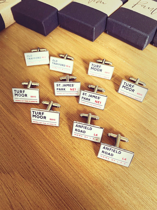 Football/Rugby Team Cufflinks - Street Signs- Gift for him. Old Trafford, Stamford Bridge, White Hart Lane, Emirates Stadium, Selhurst Park.