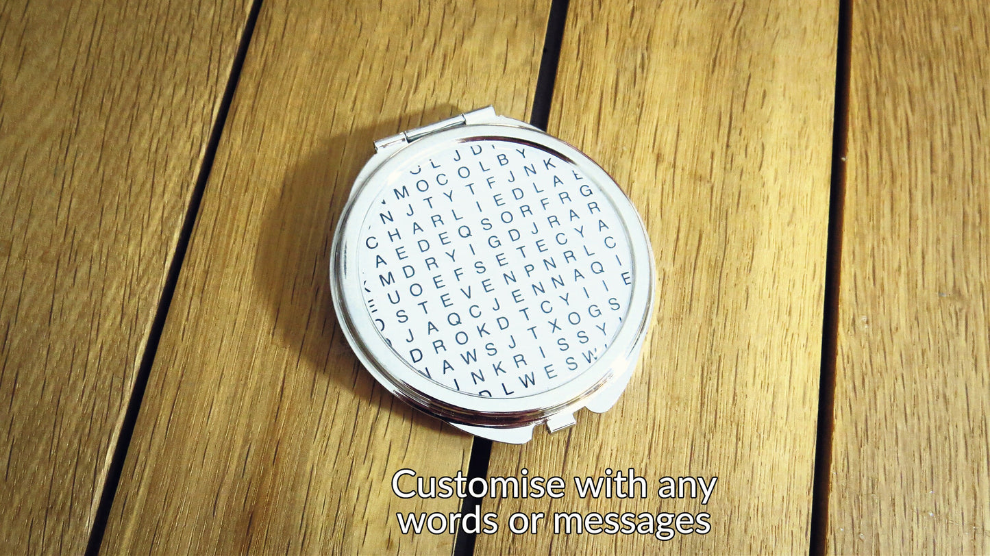 Personalised Wordsearch Mirror. Hidden Message Compact Mirror. Hand Mirror. Custom Pocket Mirror Bridesmaid. Mothers Day Gift. Gift for Mum.