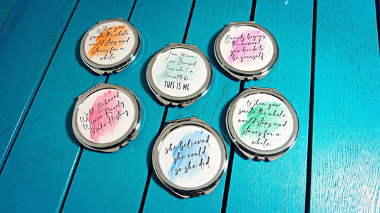 Inspiring Quotes Compact Mirror Calligraphy Words of Affirmation Feminist Pocket Mirror Mindfulness Mothers Day Gift. Gift for Mum.