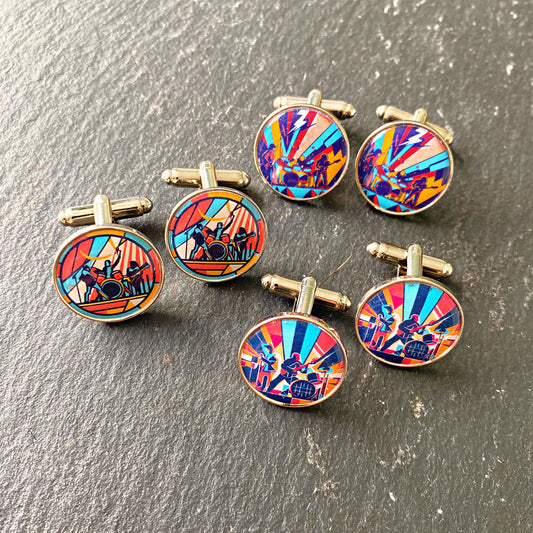 Rock Band Cufflinks! Rock Music Gift. Music lover. Colourful Geometric Guitar Drums Singer Bass Player. Heavy Metal. Punk. Pop. R'n'B. Groom