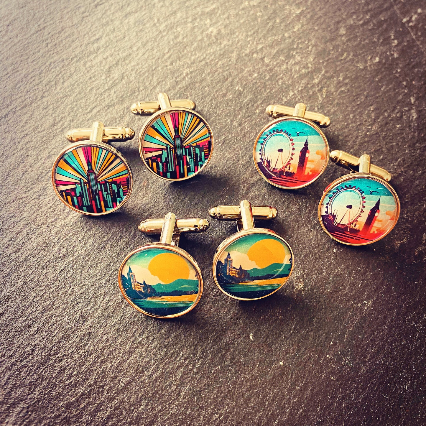 Travel Poster Cufflinks. Favourite Place Jewellery. Personalised Holiday Destination Gift. Where we fell in love. Where we met. Groom Gift.