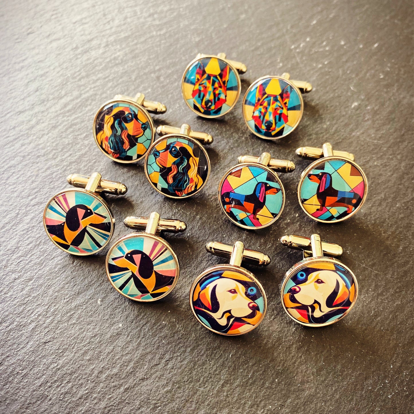 Geometric Pet Necklace. Dog gifts. Daschund. Labrador. Cocker Spaniel. German Shepherd. Pug. Golden Retriever. Colourful Jewellery Earrings.
