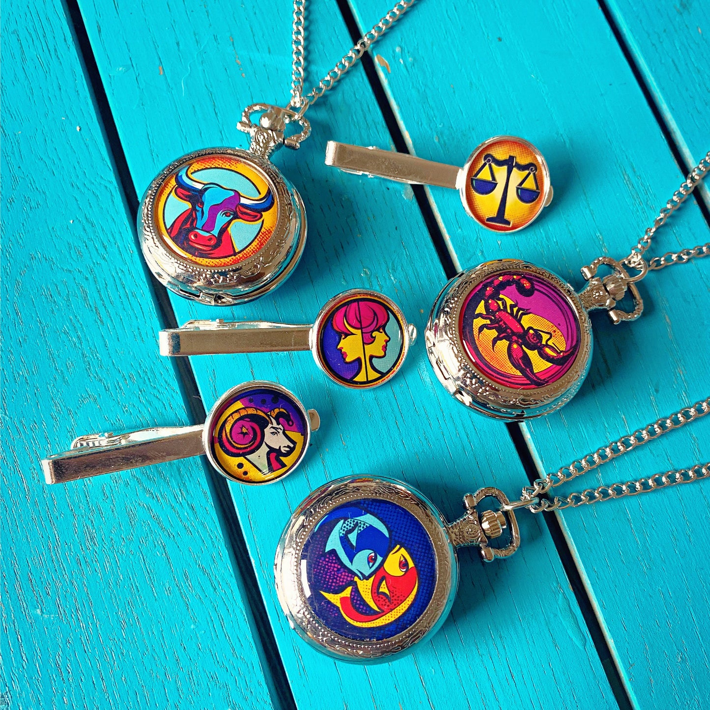 Horoscope Symbol Cufflinks. Zodiac Sign Jewellery. Astrology Gift. Pop Art Colourful Groom.Aries Leo Libra Cancer Virgo Pisces Gemini Taurus