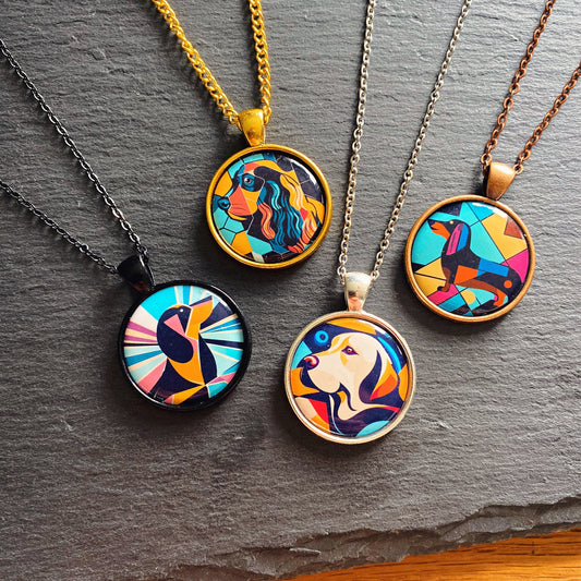 Geometric Pet Necklace. Dog gifts. Daschund. Labrador. Cocker Spaniel. German Shepherd. Pug. Golden Retriever. Colourful Jewellery Earrings.