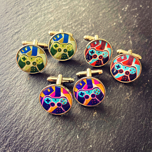 Games Console Controller Cufflinks. Gamer Gift. Vintage Video Games. Colourful Geometric Arcade Game. Retro 90s Gaming. Wedding Cufflinks.