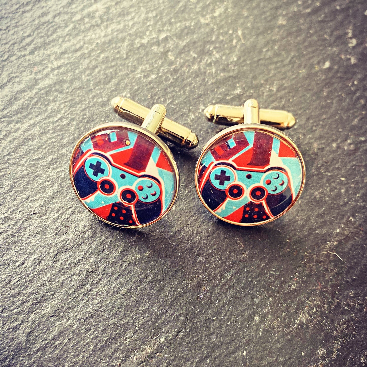 Games Console Controller Cufflinks. Gamer Gift. Vintage Video Games. Colourful Geometric Arcade Game. Retro 90s Gaming. Wedding Cufflinks.