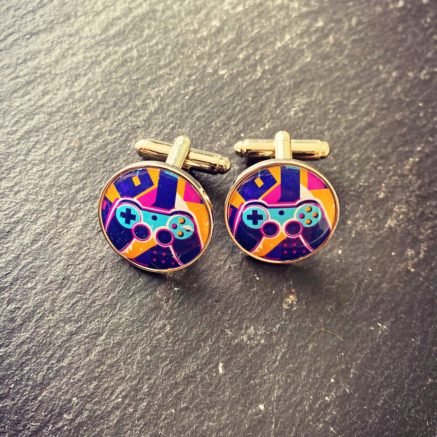 Games Console Controller Cufflinks. Gamer Gift. Vintage Video Games. Colourful Geometric Arcade Game. Retro 90s Gaming. Wedding Cufflinks.