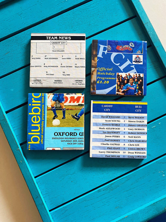 Vintage Cardiff City Football Programme Coasters. Upcycled Football Gift. Man Cave Home Decor. Retro Football Gift for Dad. Wales. Welsh.