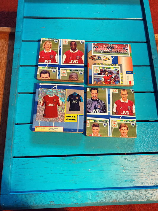 Vintage Sticker Book Arsenal Football Coasters. Upcycled Football Gift. Man Cave Home Decor. Retro Football Gift for Dad. Sticker Album.