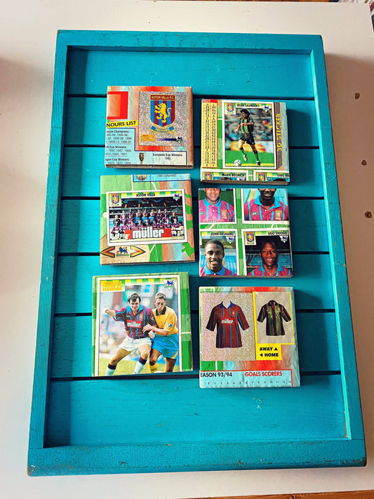 Vintage Sticker Book Aston Villa Football Coasters. Upcycled Football Gift. Man Cave Home Decor. Retro Football Gift for Dad.