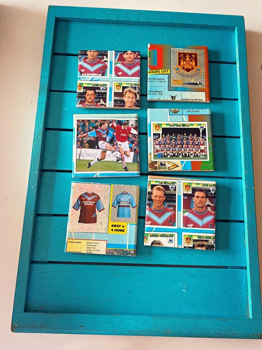 Vintage Sticker Book West Ham United Football Coasters. Upcycled Football Gift. Man Cave Home Decor. Retro Football Gift for Dad.