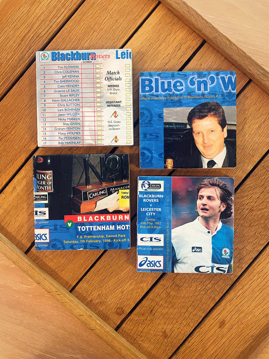Vintage Blackburn Rovers Football Programme Coasters. Upcycled Football Gift. Man Cave Home Decor. Retro Football Gift for Dad.