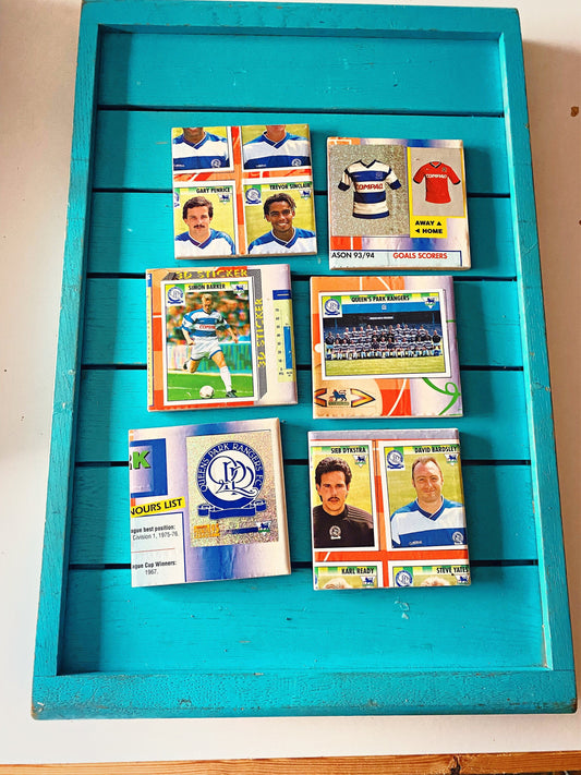 Vintage Sticker Book Queens Park Rangers Football Coasters. Upcycled QPR Football Gift. Man Cave Home Decor. Retro Football Gift for Dad.