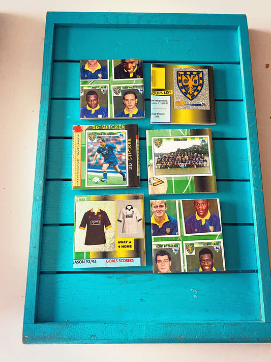 Vintage Sticker Book Wimbledon Football Coasters. Upcycled Football Gift. Man Cave Home Decor. Retro Football Gift for Dad.