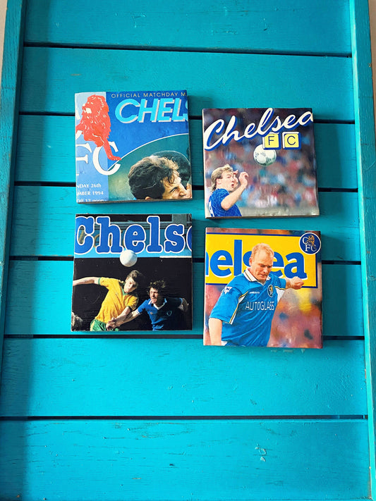 Vintage Chelsea Football Programme Coasters. Upcycled Football Gift. Man Cave Home Decor. Retro Football Gift for Dad.