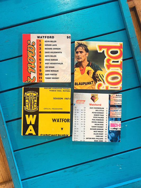 Vintage Watford Football Programme Coasters. Upcycled Football Gift. Man Cave Home Decor. Retro Football Gift for Dad. Hornets.