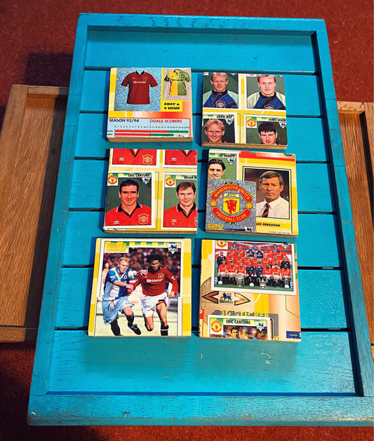 Vintage Sticker Book Man United Football Coasters. Upcycled Football Gift. Man Cave Home Decor. Retro Football Gift for Dad. Manchester Utd