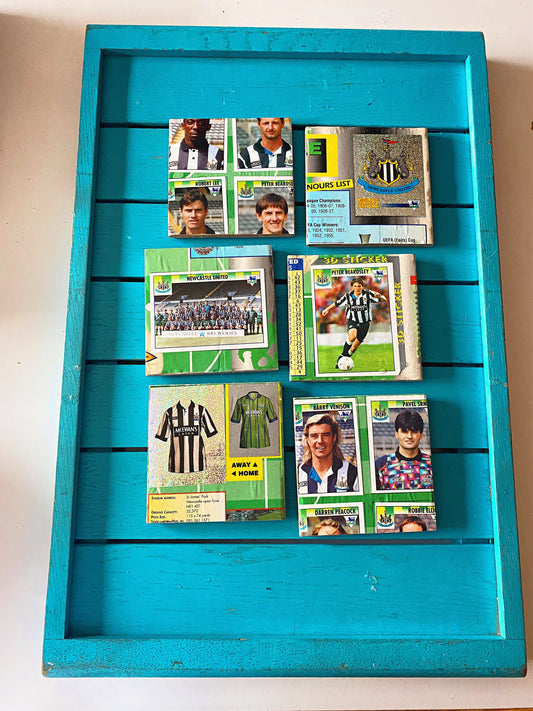 Vintage Sticker Book Newcastle Football Coasters. Upcycled Football Gift. Man Cave Home Decor. Retro Football Gift for Dad.