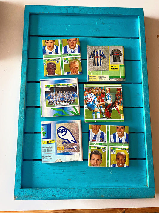 Vintage Sticker Book Sheffield Wednesday Football Coasters. Upcycled Football Gift. Man Cave Home Decor. Retro Football Gift for Dad.