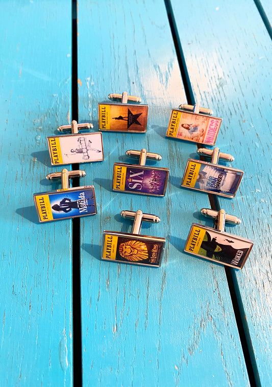 Musical Theatre Programme Cover Cufflinks. Theatre Playbill Gift. Actor Performer Present Musicals Hamilton Wicked Les Mis Six Heathers Rent
