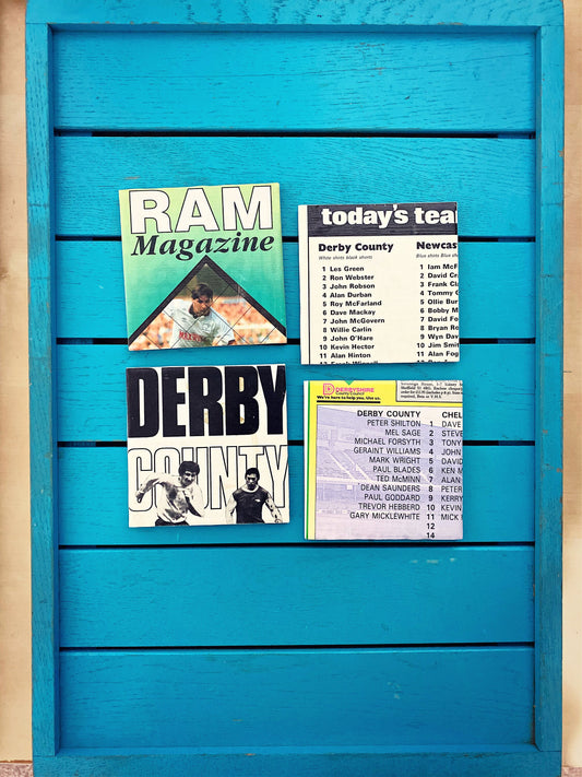 Vintage Derby County Football Programme Coasters. Upcycled Football Gift. Man Cave Home Decor. Retro Football Gift for Dad.