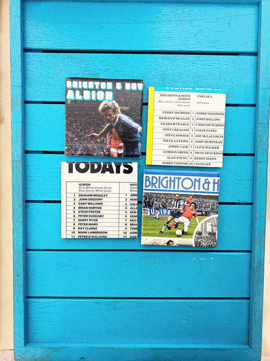 Vintage Brighton and Hove Albion Football Programme Coasters. Upcycled Football Gift. Man Cave Home Decor. Retro Football Gift for Dad.