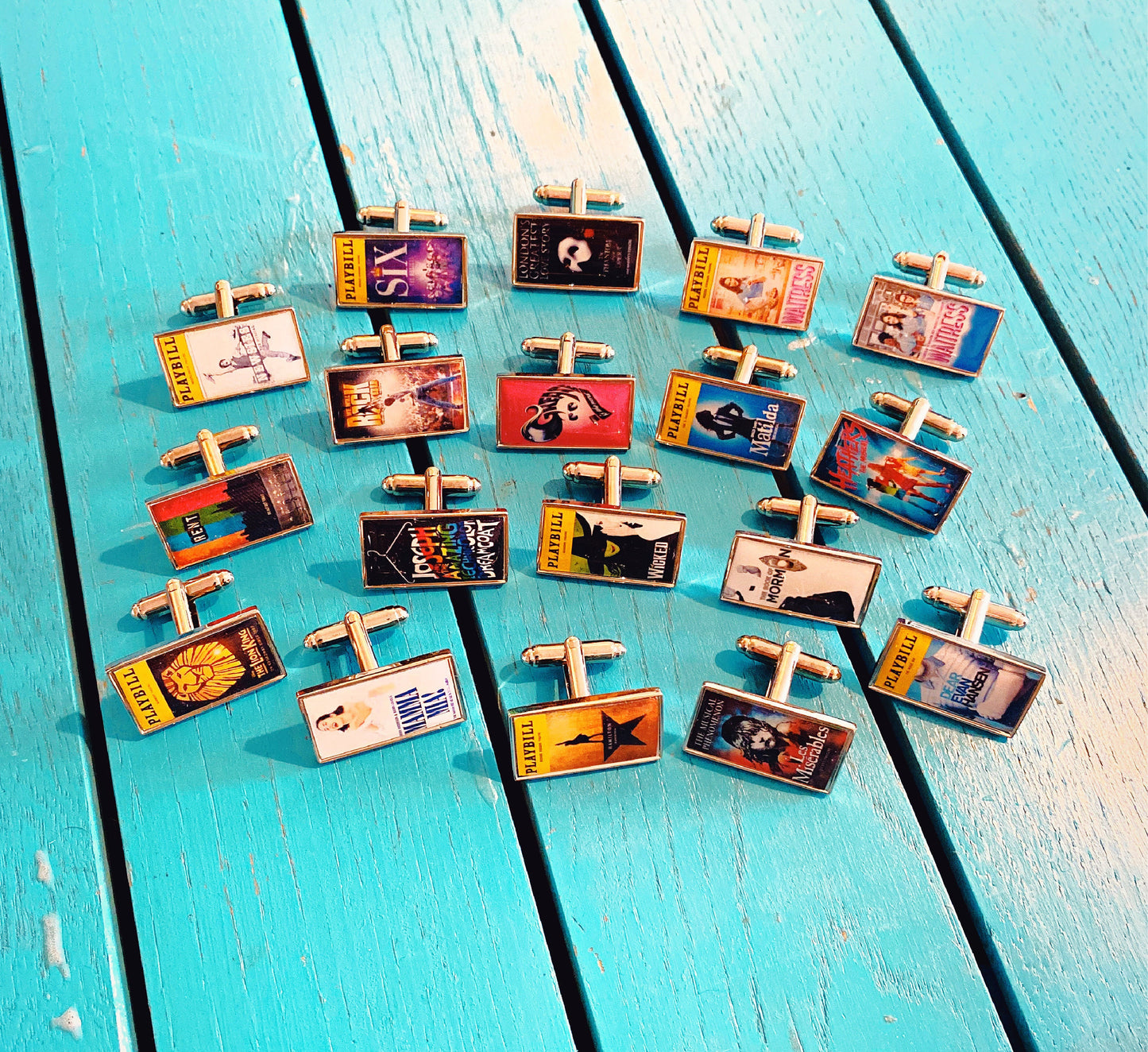 Musical Theatre Programme Cover Cufflinks. Theatre Playbill Gift. Actor Performer Present Musicals Hamilton Wicked Les Mis Six Heathers Rent
