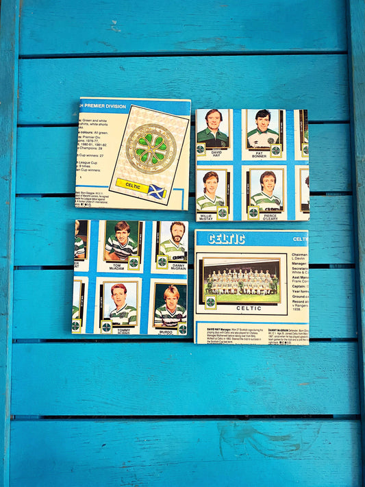 Vintage Celtic Football Sticker Coasters. Upcycled Football Gift. Man Cave Home Decor. Retro Football Gift for Dad. Scottish. Scotland. 80s