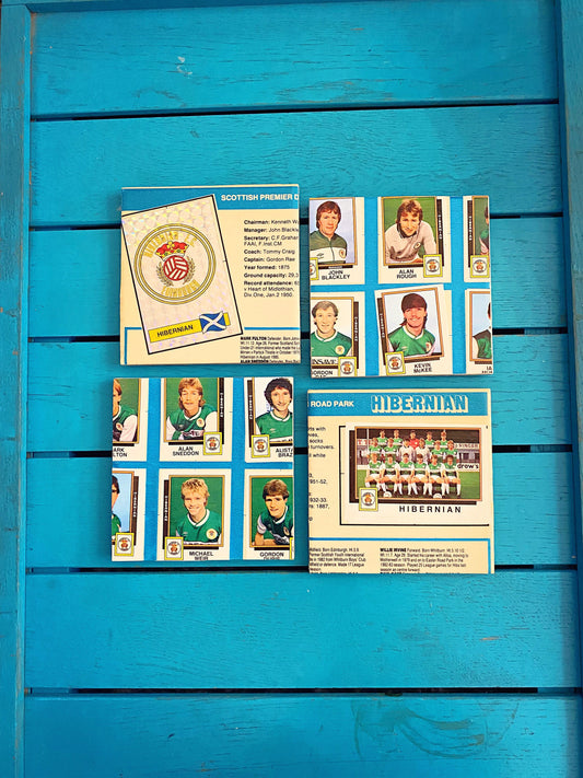 Vintage Hibernian Football Sticker Coasters. Upcycled Football Gift. Man Cave Home Decor. Retro Football Gift for Dad. Scottish. Scotland.