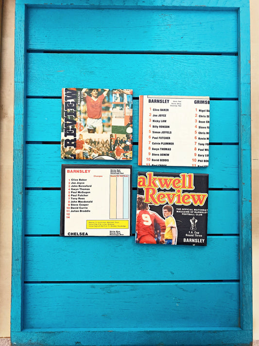 Vintage Barnsley Football Programme Coasters. Upcycled Football Gift. Man Cave Home Decor. Retro Football Gift for Dad.