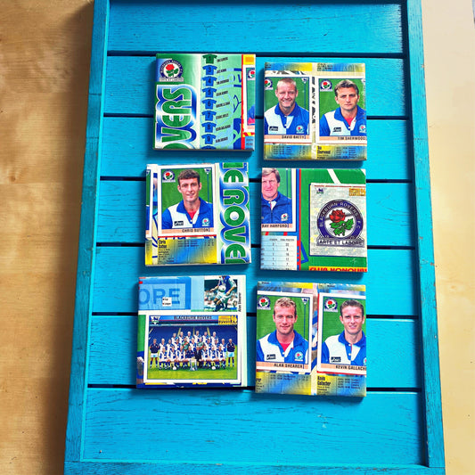 Vintage Sticker Book Blackburn Rovers Football Coasters. Upcycled Football Gift. Man Cave Home Decor. Retro Football Gift for Dad. 90s