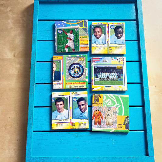 Vintage Sticker Book Leeds United Football Coasters. Upcycled Football Gift. Man Cave Home Decor. Retro Football Gift for Dad. 90s