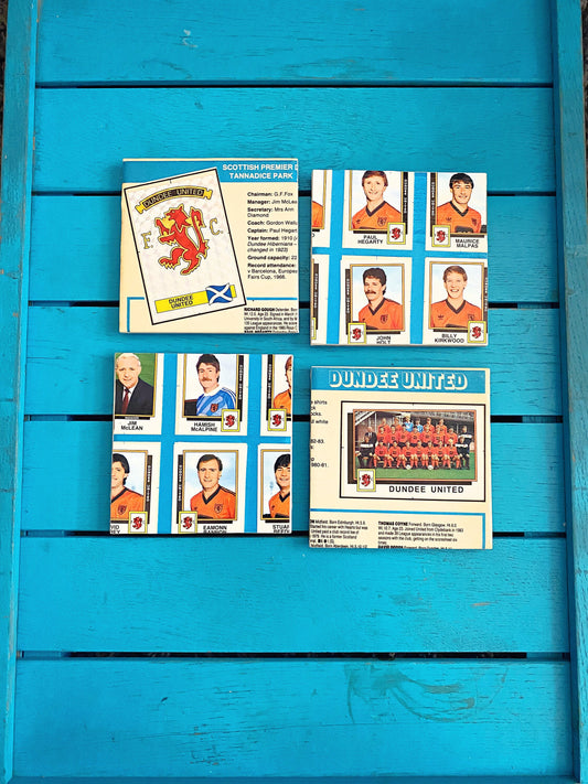 Vintage Dundee United Football Sticker Coasters. Upcycled Football Gift. Man Cave Home Decor. Retro Football Gift for Dad. Scotland.
