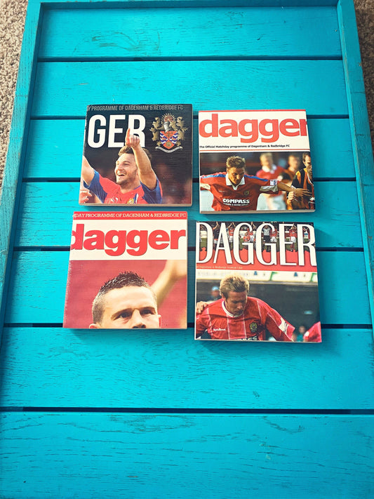 Vintage Dagenham & Redbridge Football Programme Coasters. Upcycled Football Gift. Man Cave Home Decor. Retro Football Gift for Dad. Daggers
