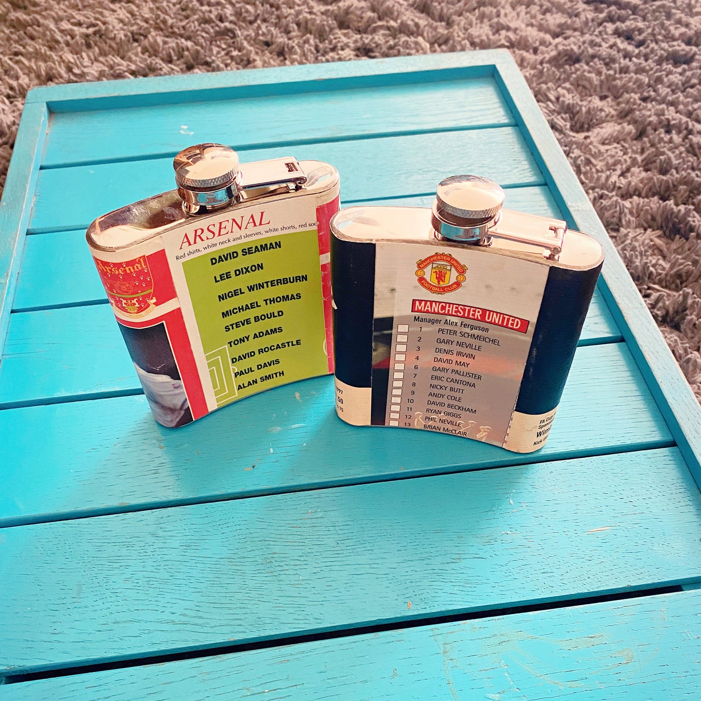 Vintage Manchester United Football Programme Hip Flask. Upcycled Football Gift. Groomsman. Football Gift for Dad. Unique Whiskey. Man Utd