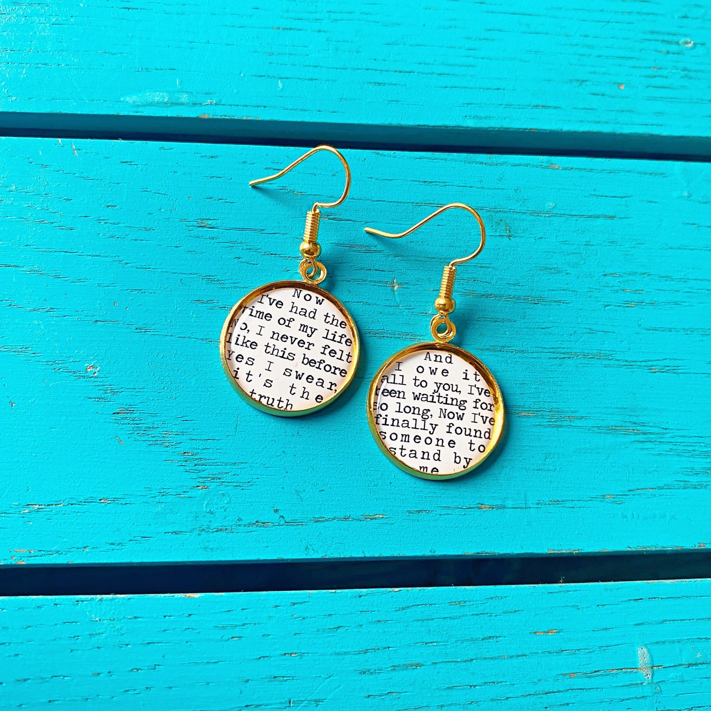 Song Lyrics Earrings - Unique and personal gift - Valentines Day gift for her - Wedding jewellery, bride, bridesmaid. First Dance. Love Song