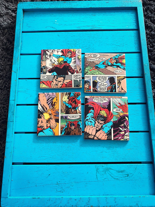Upcycled Comic Book Coaster Set. Superhero Drink Gift. Vintage Cartoon Decor. Cartoon character Coasters Coffee Table Geek Chic. 80's 90's