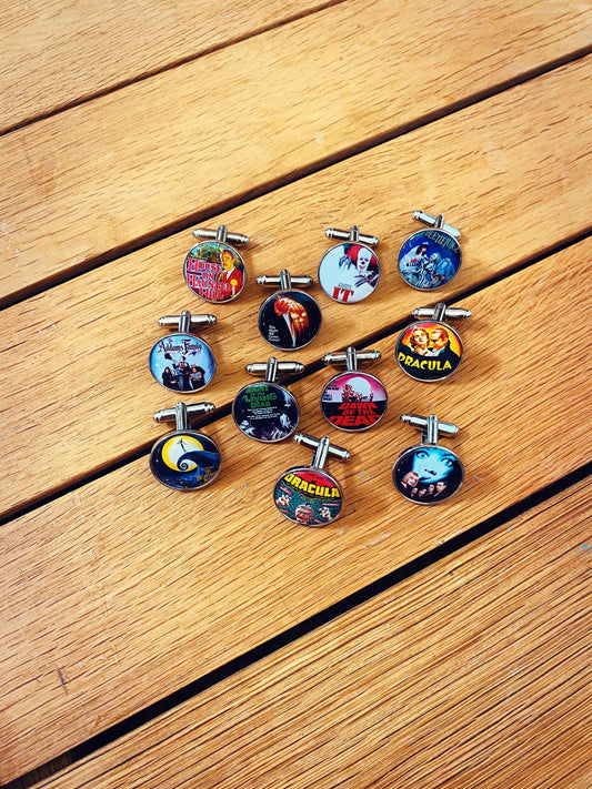 Halloween Movie Poster Cufflinks. Tie Clips. Pocket Watch. Scary Film. Horror Movies. Dracula. Frankenstein. Halloween Costume. Beetlejuice