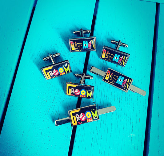 Custom Film TV Title Cufflinks. Personalised Name with Movie Font. Groom Best Man Groomsmen. Your Name. Novelty Tie Bar. Iconic Film Poster.