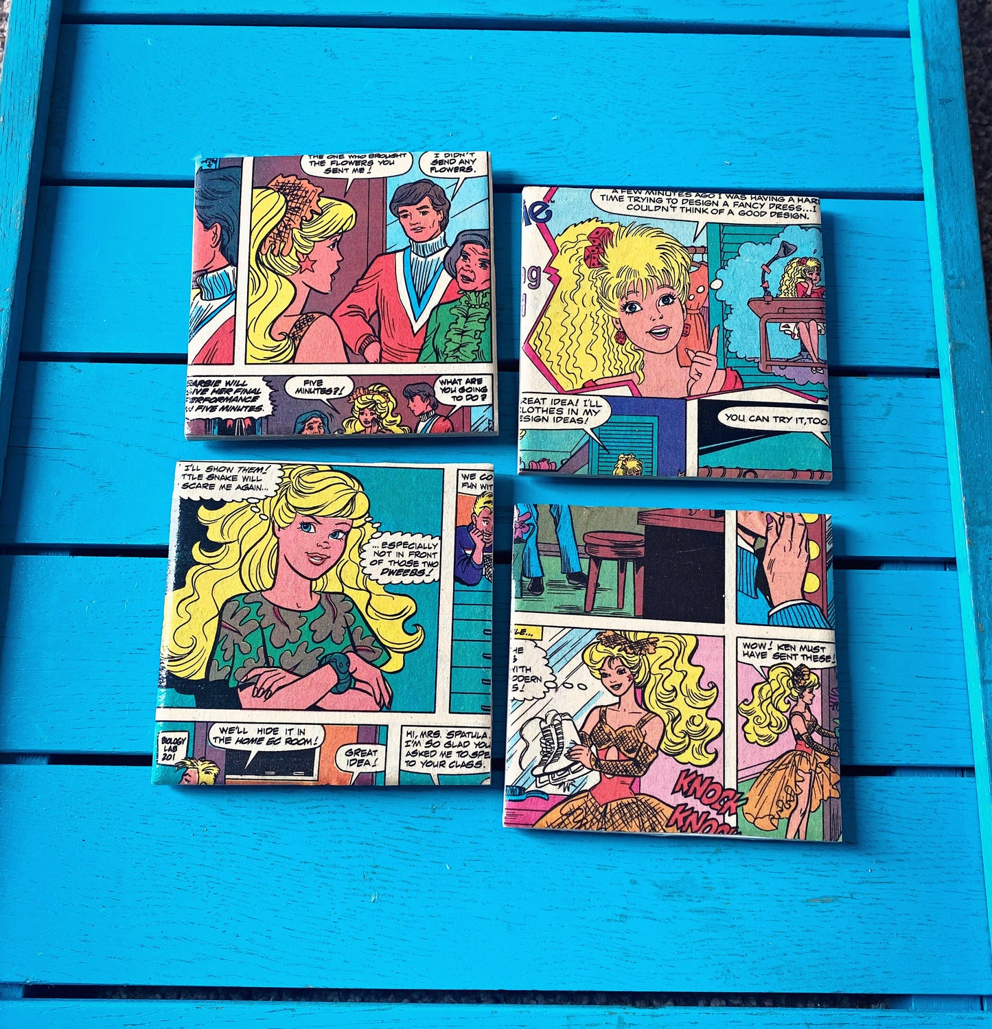 Upcycled Vintage Barbie Comic Book Coasters. Nostalgic Retro Magazine. Vintage Doll Gift Homeware Christmas Gift for her Pink Decor Feminist
