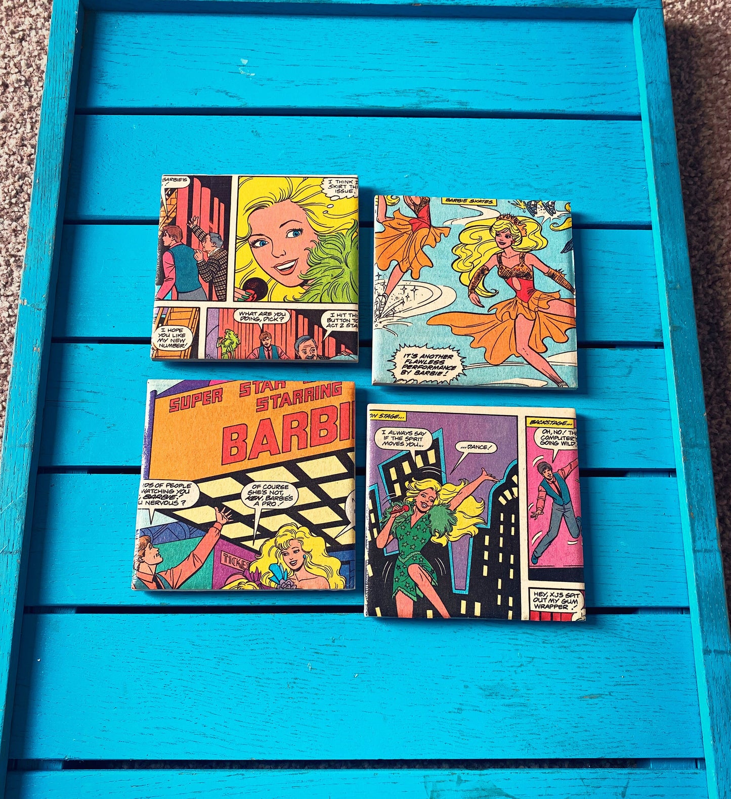 Upcycled Vintage Barbie Comic Book Coasters. Nostalgic Retro Magazine. Vintage Doll Gift Homeware Christmas Gift for her Pink Decor Feminist
