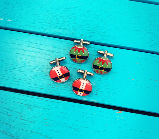 Santa Claus Cufflinks. Elf Suit. Father Christmas Costume. Xmas Gift for him Christmas Party Outfit. Festive Tie Bar, Pocket Watch.