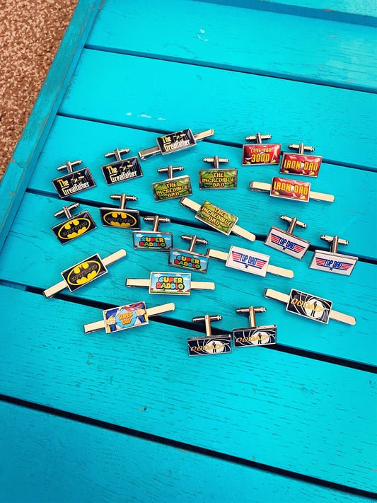 Dad Christmas Cufflinks. Personalised Gifts for Dad. SuperDad. Custom Made Superhero. Hero Dad. Handmade. Father Tie Bar. Kids to Dad.