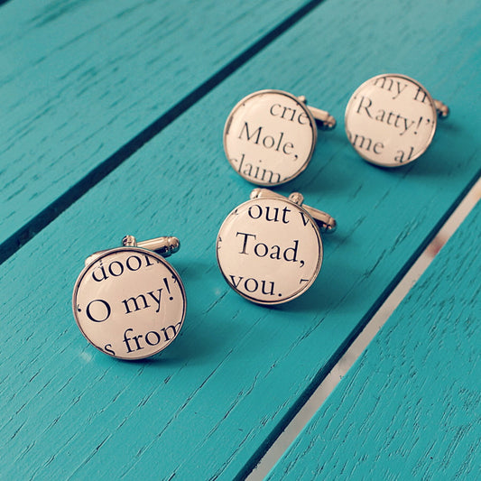 Wind in the Willows Recycled Book Page Cufflinks - Mole Ratty Mr Toad O My! Upcycled gift. Nostalgic. Gift for Dad. Vintage book. Wedding.