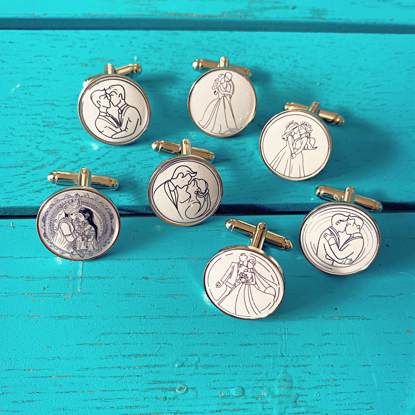Wedding Couple Line Drawing Cufflinks. Custom made Wedding Anniversary Gift. Minimalist Art. Gay Lesbian Couple. Wedding Dance Drawing.
