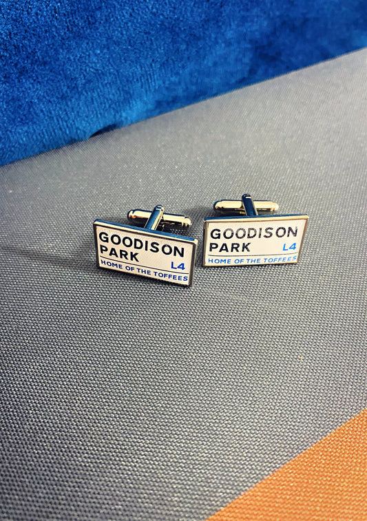 Everton Football Stadium Cufflinks. Goodison Park Stadium. Gift for Everton Fan. Toffees. Road Sign Tie Bar. Personalised Street Name.