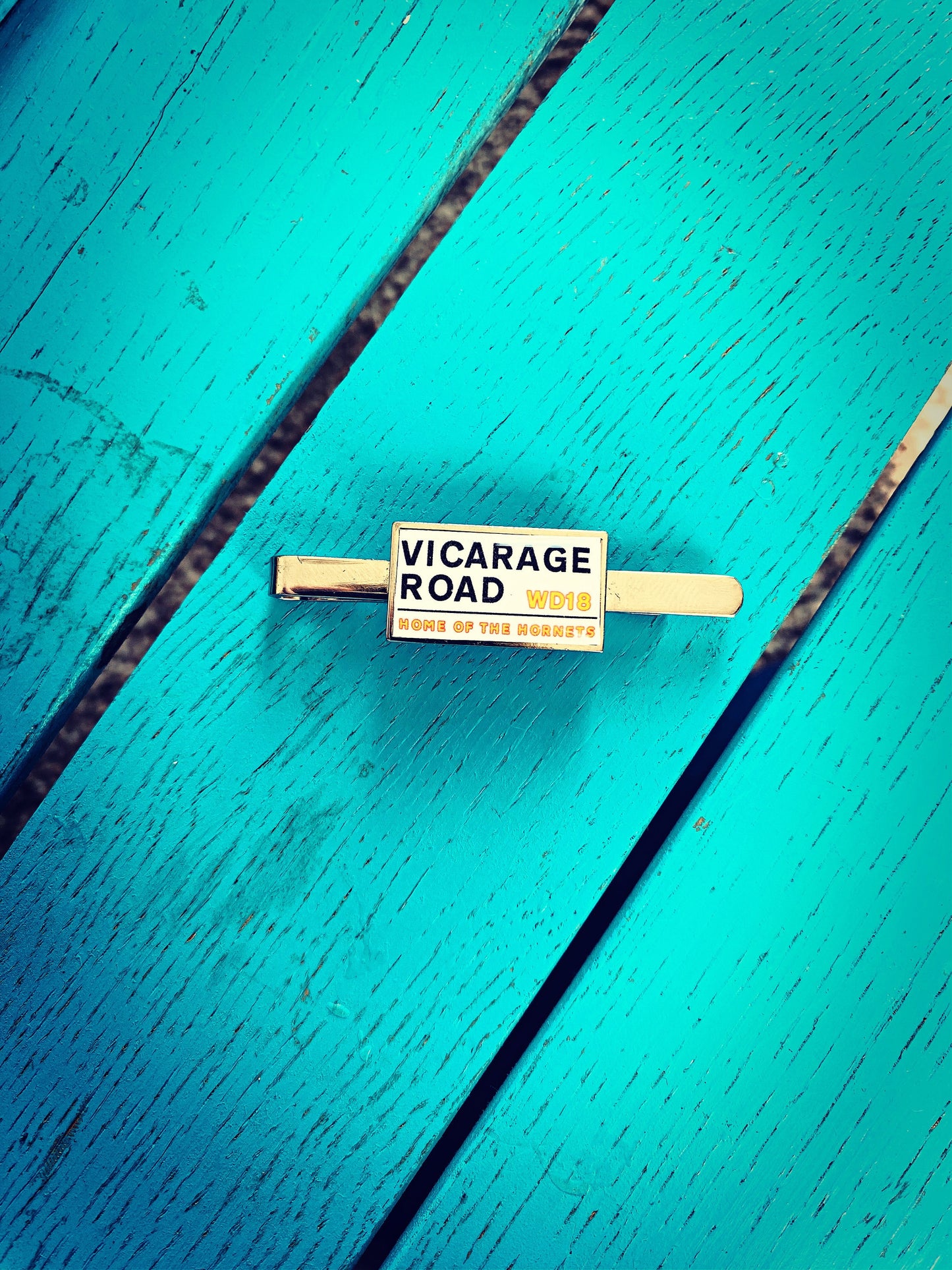 Watford Football Shirt Cufflinks. Vicarage Road Stadium. Gift for Hornets Fan. Road Sign Tie Bar. Personalised Name and Number. Christmas