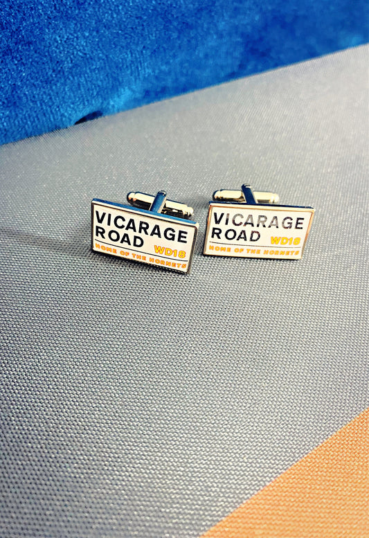 Watford Football Stadium Cufflinks. Vicarage Road Stadium. Gift for Hornets Fan. Road Sign Tie Bar. Personalised Street Name.